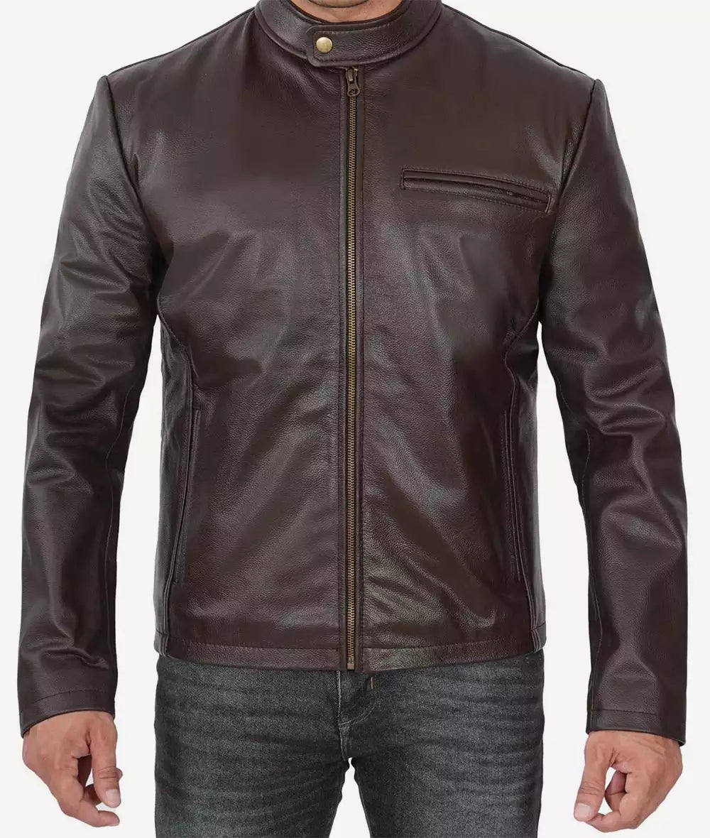 Black Leather Cafe Racer Jacket for Men