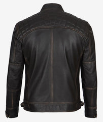 Men's Dark Brown Cafe Racer Leather Jacket - Quilted Shoulder