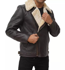 Men's Dark Brown Shearling Moto Leather Jacket