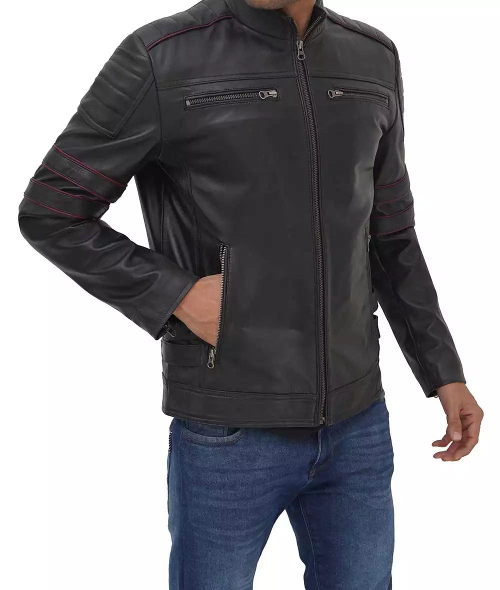 Men's Black Cafe Racer Jacket - Few Left