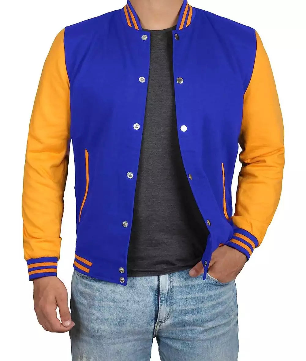 Mens Royal Blue Baseball Jacket with Yellow Sleeves (Almost Gone)