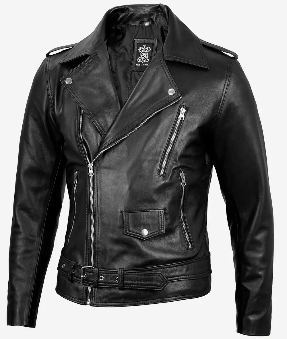 Men's Black Asymmetrical Motorcycle Leather Jacket