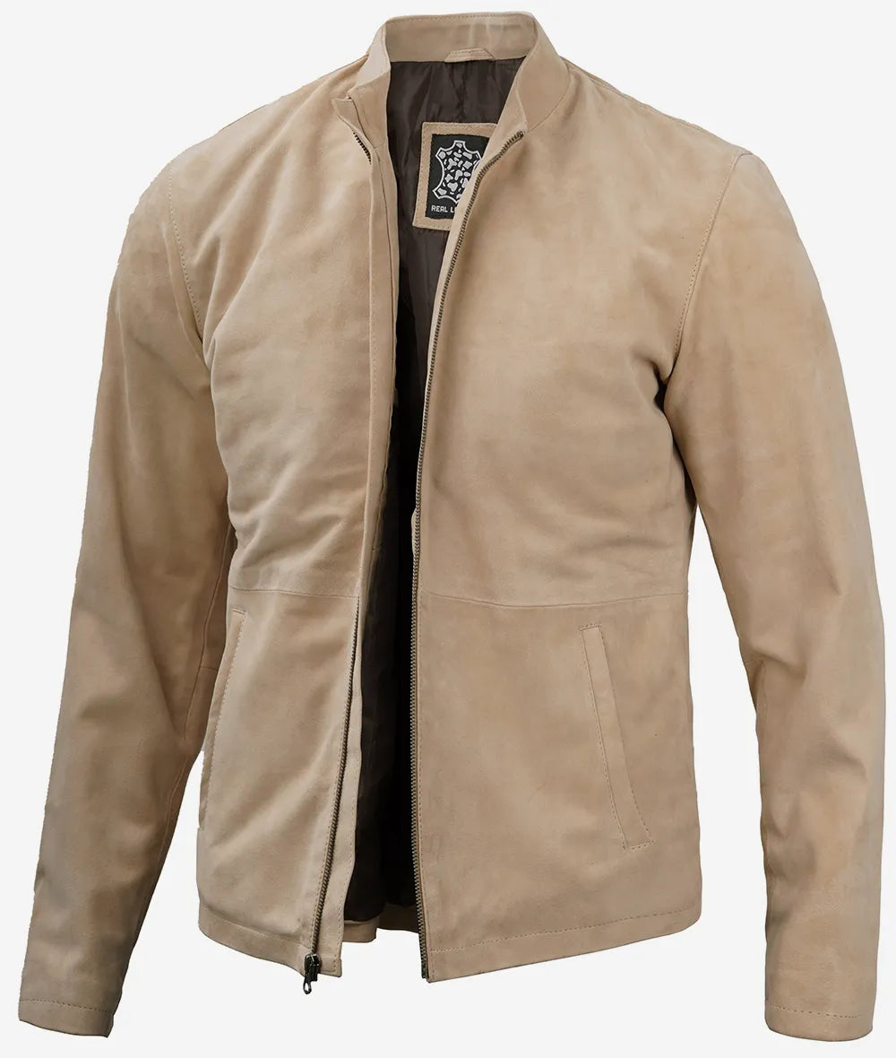 Men's Suede Jacket With Mandarin Collar