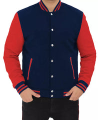 OFF Men's Red and Navy Blue Baseball-Style Varsity Jacket