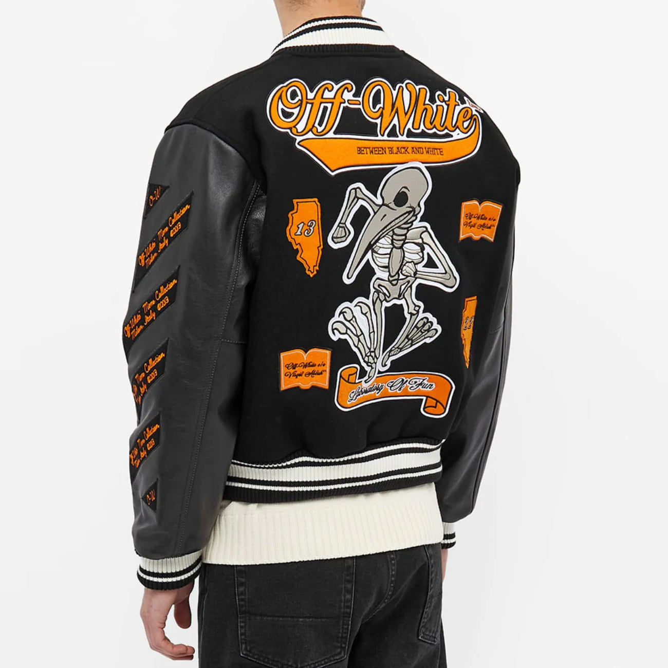 Off-White Leather Varsity Jacket – Black