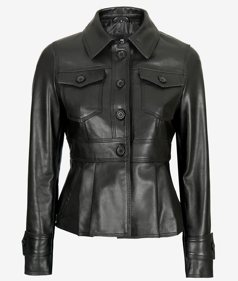 Gladys Women's Black Peplum Leather Jacket