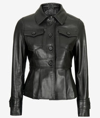 Gladys Women's Black Peplum Leather Jacket