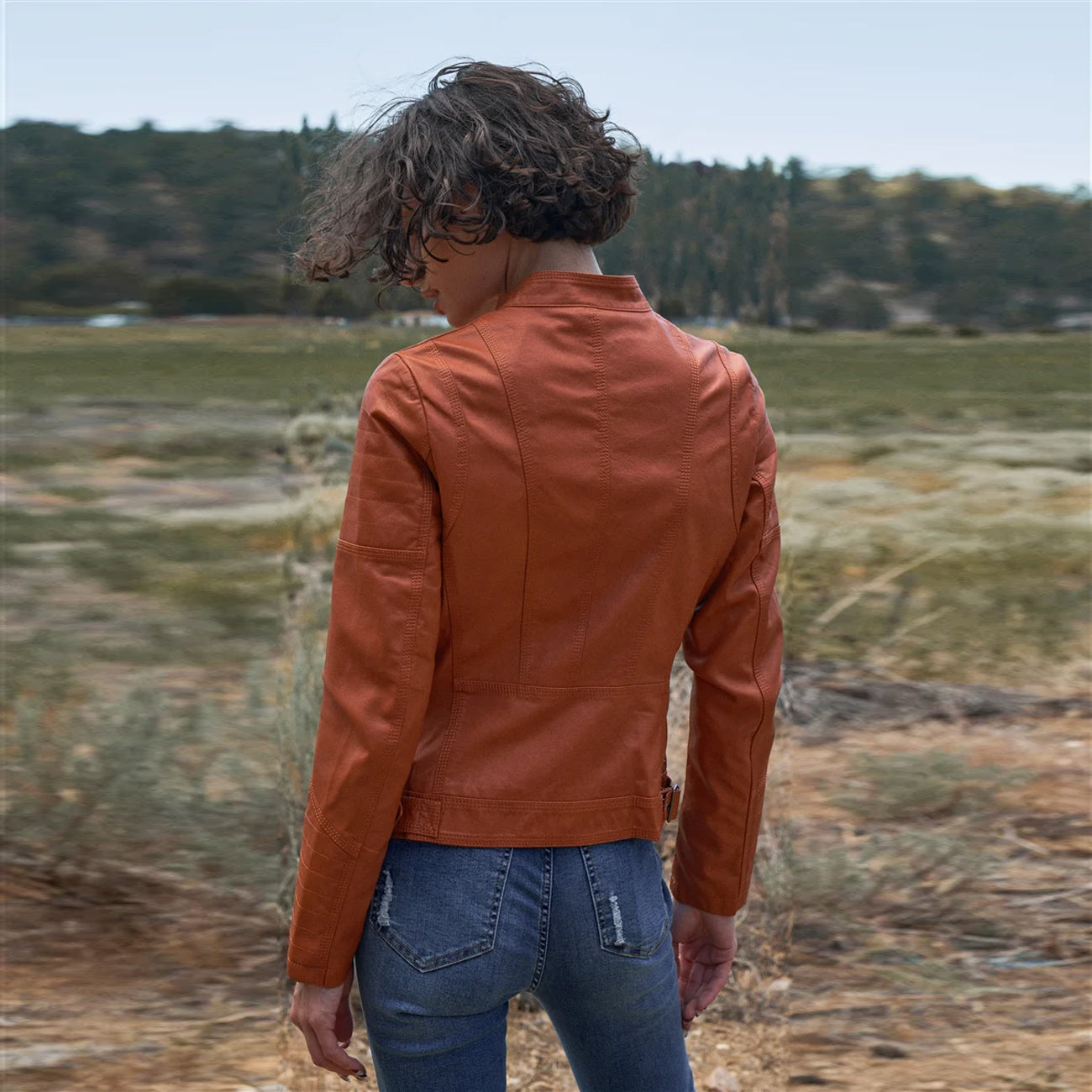 Rust Vegan Leather Long Sleeve Women's Biker Jacket