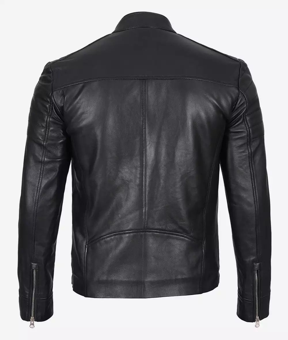 Men's Real Lambskin Leather Black Biker Jacket