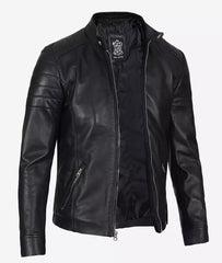 Men's Real Lambskin Leather Black Biker Jacket