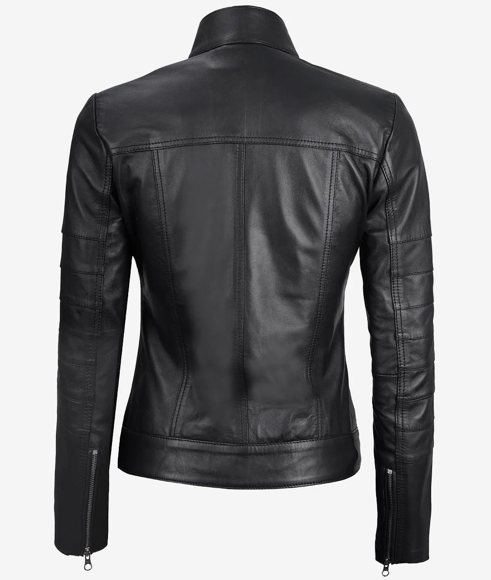 Bergamo Womens Black Cafe Racer Leather Jacket