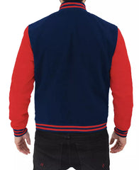 OFF Men's Red and Navy Blue Baseball-Style Varsity Jacket