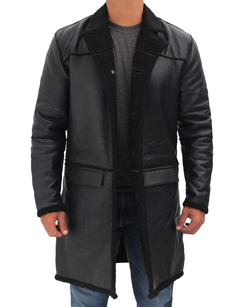 Real Leather Black Sherpa Coat Mens - Winter Coat