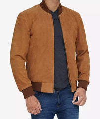 Men's Light Brown Suede Bomber Jacket