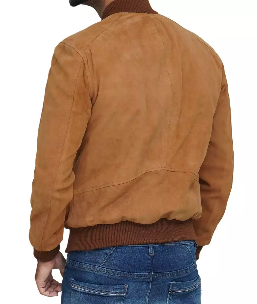 Men's Light Brown Suede Bomber Jacket