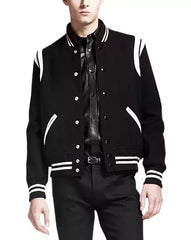 Black Letterman Jacket With White Detailing - Wool Blend (Limited Stock)