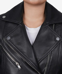 Women Black Lambskin Leather Relaxed Fit Moto Jacket