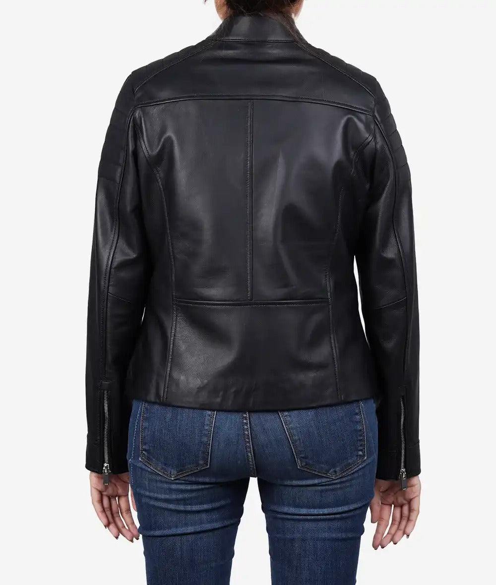 Bergamo Womens Black Cafe Racer Leather Jacket