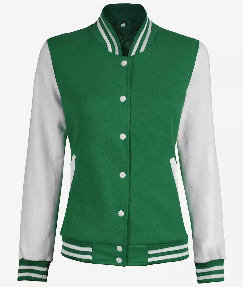 Women's Green and White Letterman Jacket - Baseball Bomber Style *Limited Stock*