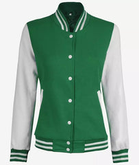 Women's Green and White Letterman Jacket - Baseball Bomber Style *Limited Stock*