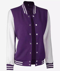 Women's Purple and White Varsity Letterman Style Baseball Jacket (Selling Fast)