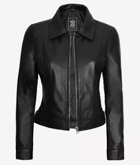 Jose Womens Black Shirt Collar Harrington Leather Jacket