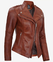 Women's Cognac Motorcycle Leather Jacket