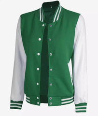 Women's Green and White Letterman Jacket - Baseball Bomber Style *Limited Stock*