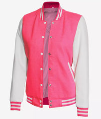 Women's Pink and White Varsity Baseball Jacket - Bomber Style *Almost Gone*