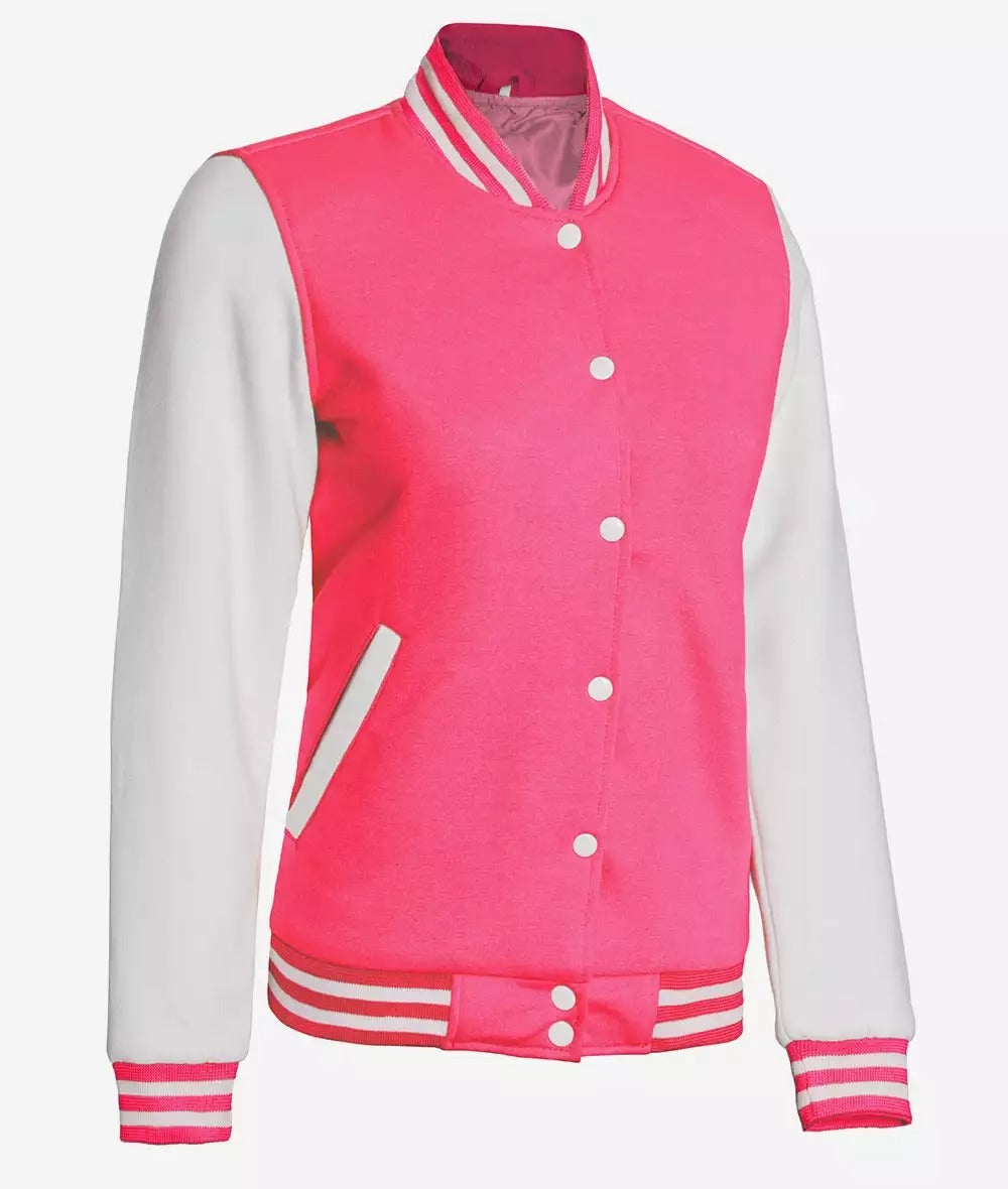 Women's Pink and White Varsity Baseball Jacket - Bomber Style *Almost Gone*