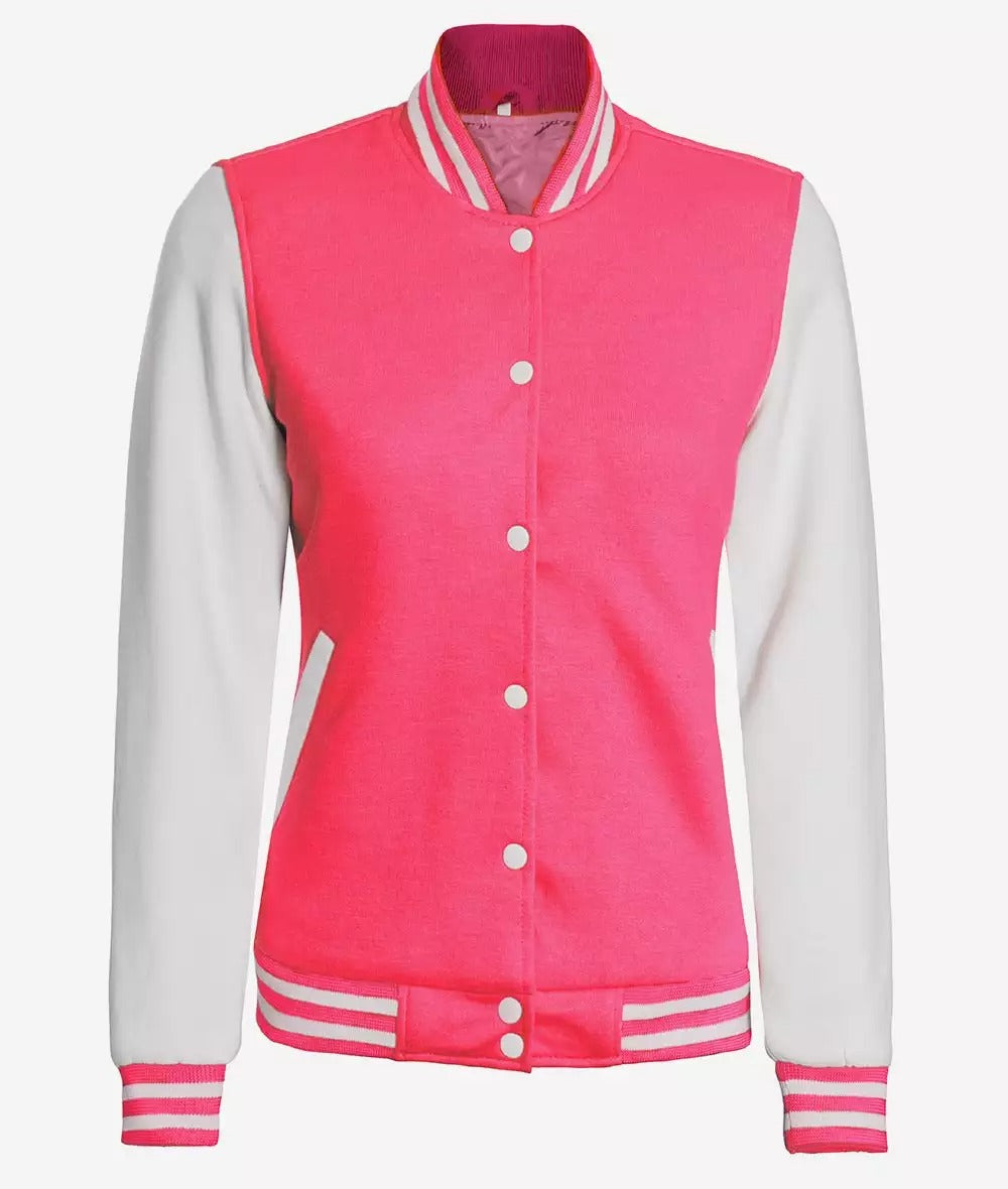 Women's Pink and White Varsity Baseball Jacket - Bomber Style *Almost Gone*