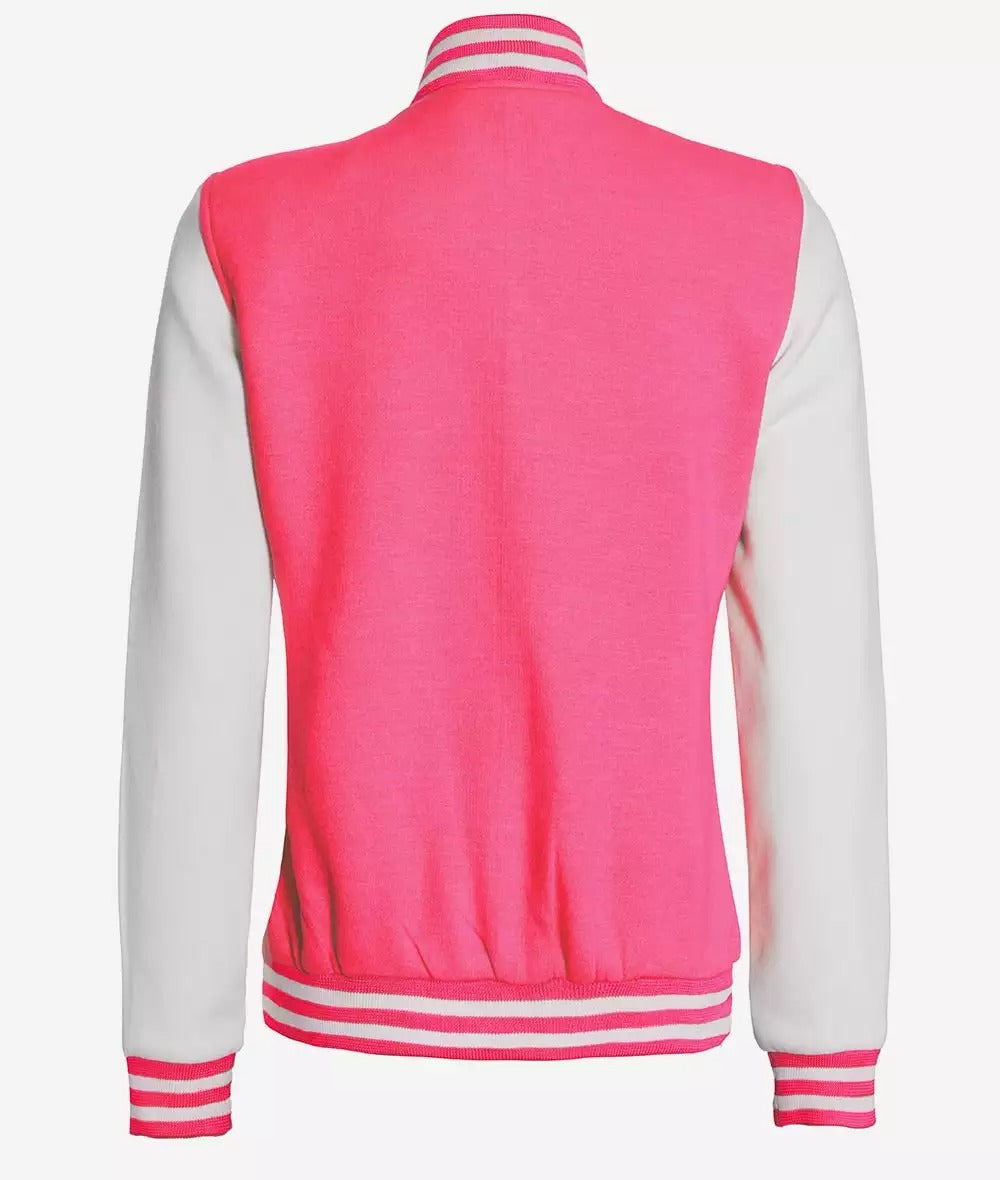 Women's Pink and White Varsity Baseball Jacket - Bomber Style *Almost Gone*