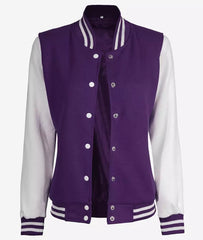 Women's Purple and White Varsity Letterman Style Baseball Jacket (Selling Fast)