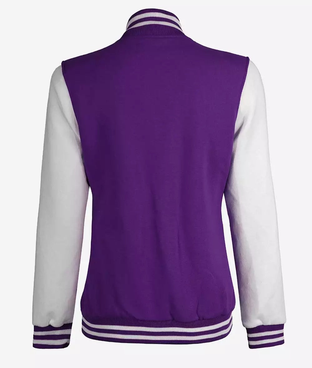 Women's Purple and White Varsity Letterman Style Baseball Jacket (Selling Fast)