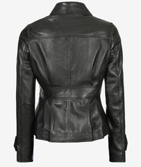 Gladys Women's Black Peplum Leather Jacket