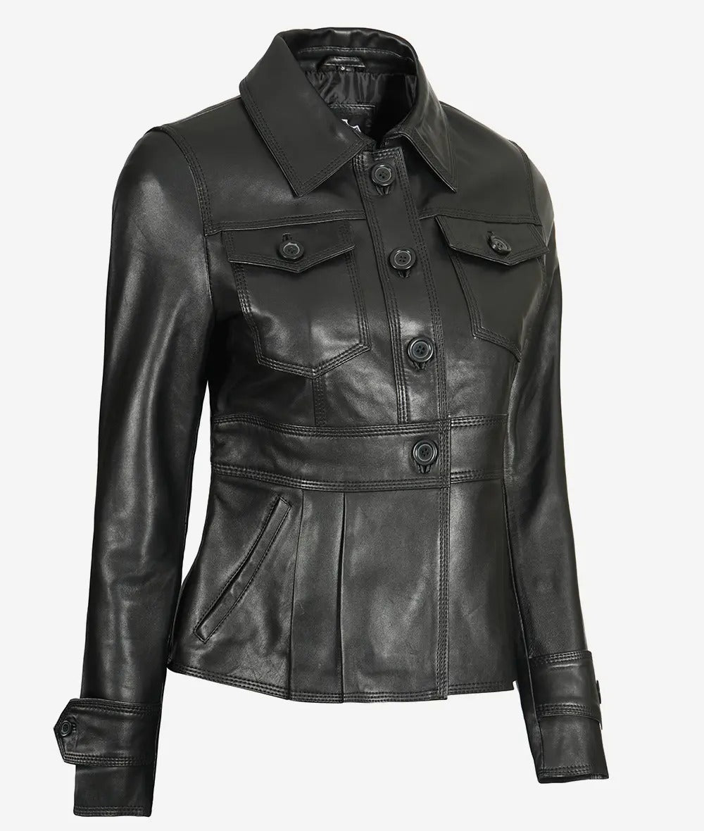 Gladys Women's Black Peplum Leather Jacket