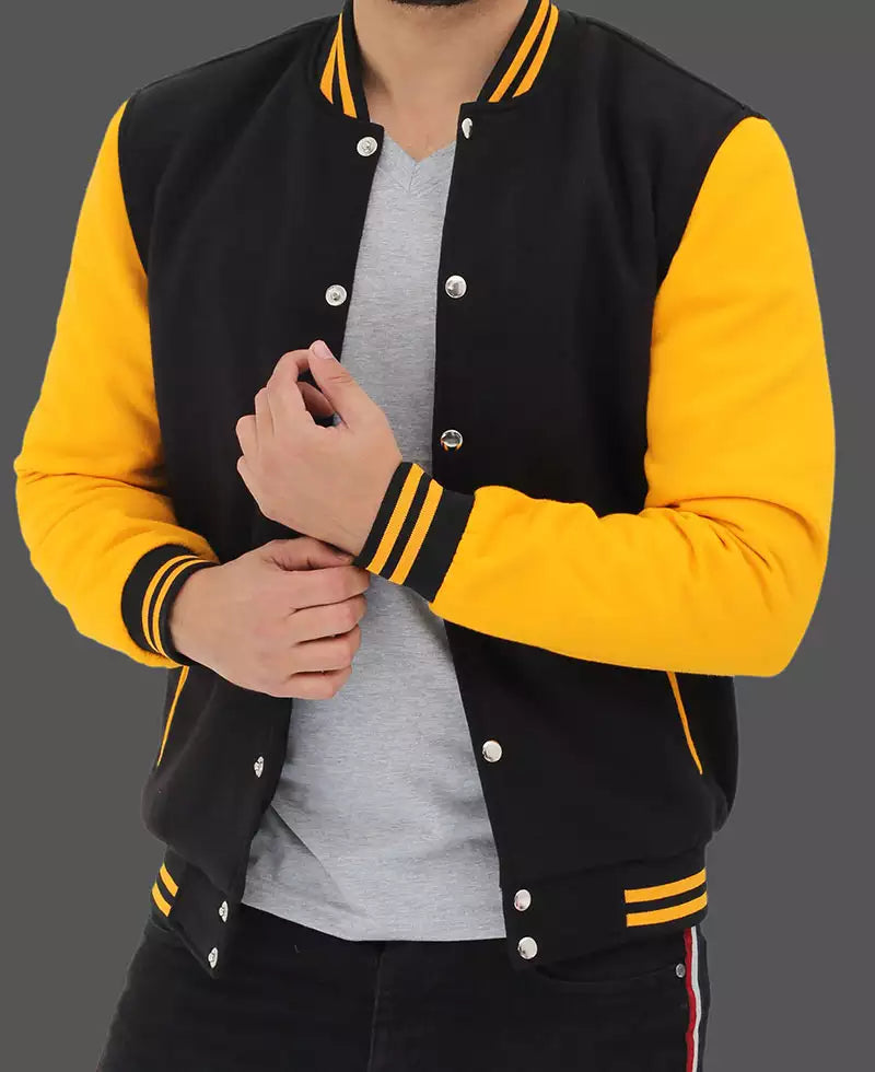 Mens Black and Yellow Letterman Jacket - Classic Varsity Style