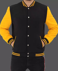 Mens Black and Yellow Letterman Jacket - Classic Varsity Style