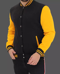 Mens Black and Yellow Letterman Jacket - Classic Varsity Style