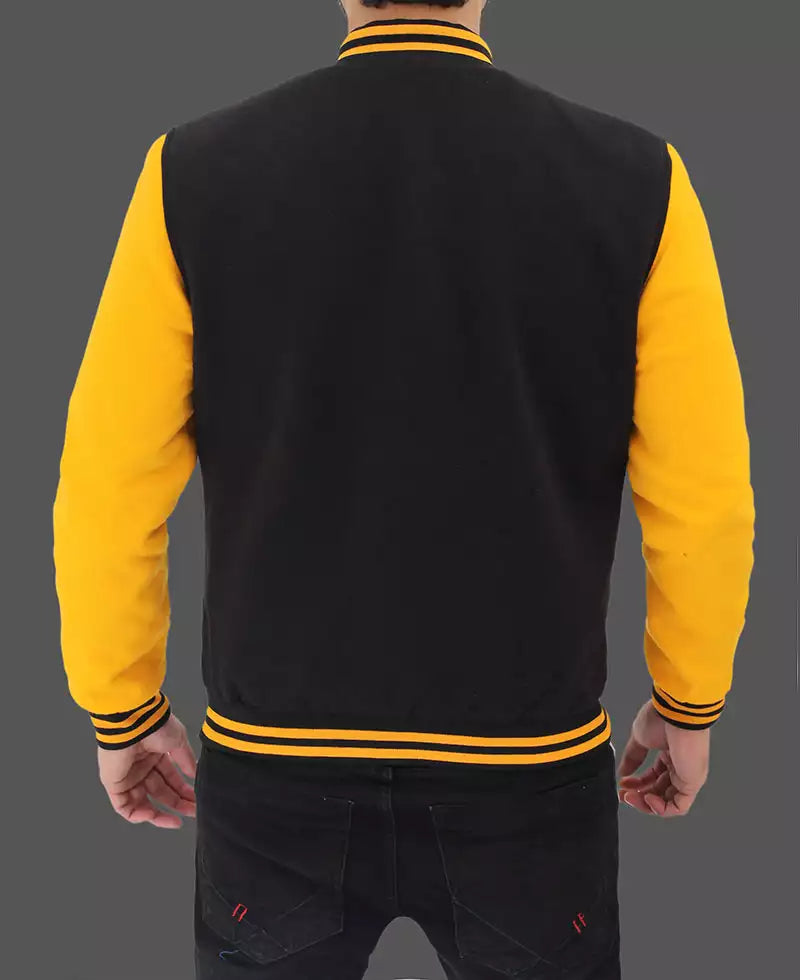 Mens Black and Yellow Letterman Jacket - Classic Varsity Style