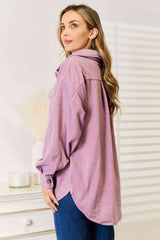 Heimish Cozy Girl Full Size Button Down Shacket lavender