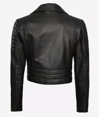 Women Asymmetrical Black Cropped Moto Leather Jacket