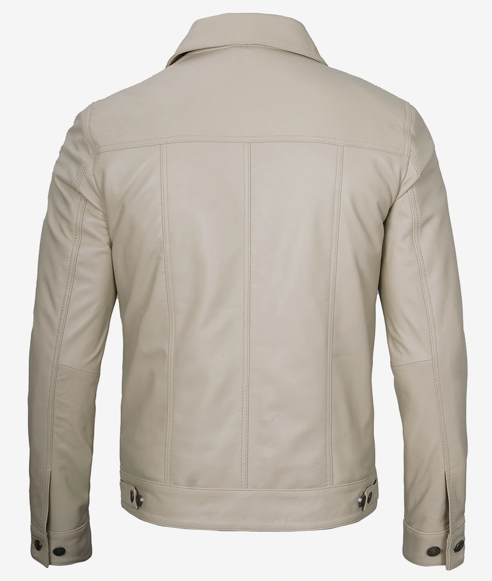 Men's Real Lambskin Leather Beige Trucker Jacket