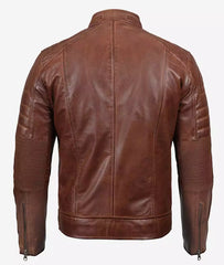 Men's Cognac Cafe Racer Leather Jacket