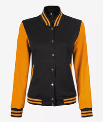 Women's Black and Yellow Letterman Baseball Style Varsity Jacket (Last Few)