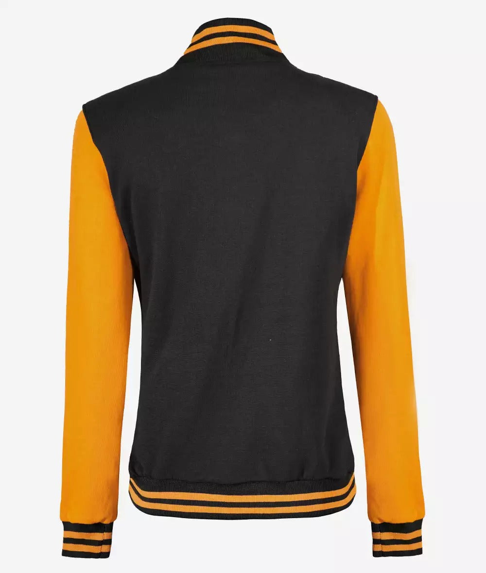 Women's Black and Yellow Letterman Baseball Style Varsity Jacket (Last Few)