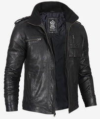 Men's Biker Style Black Leather Jacket