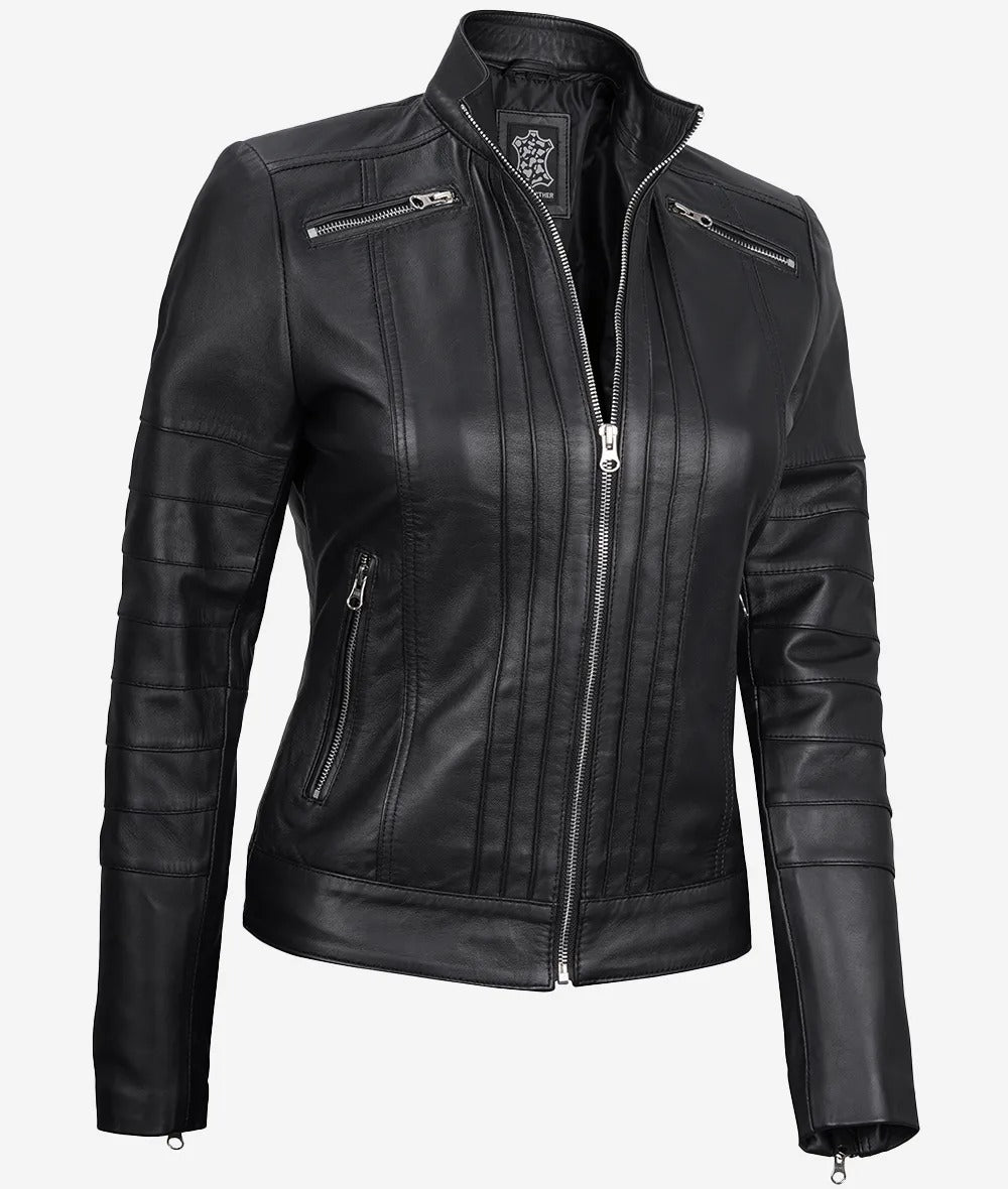 Bergamo Womens Black Cafe Racer Leather Jacket