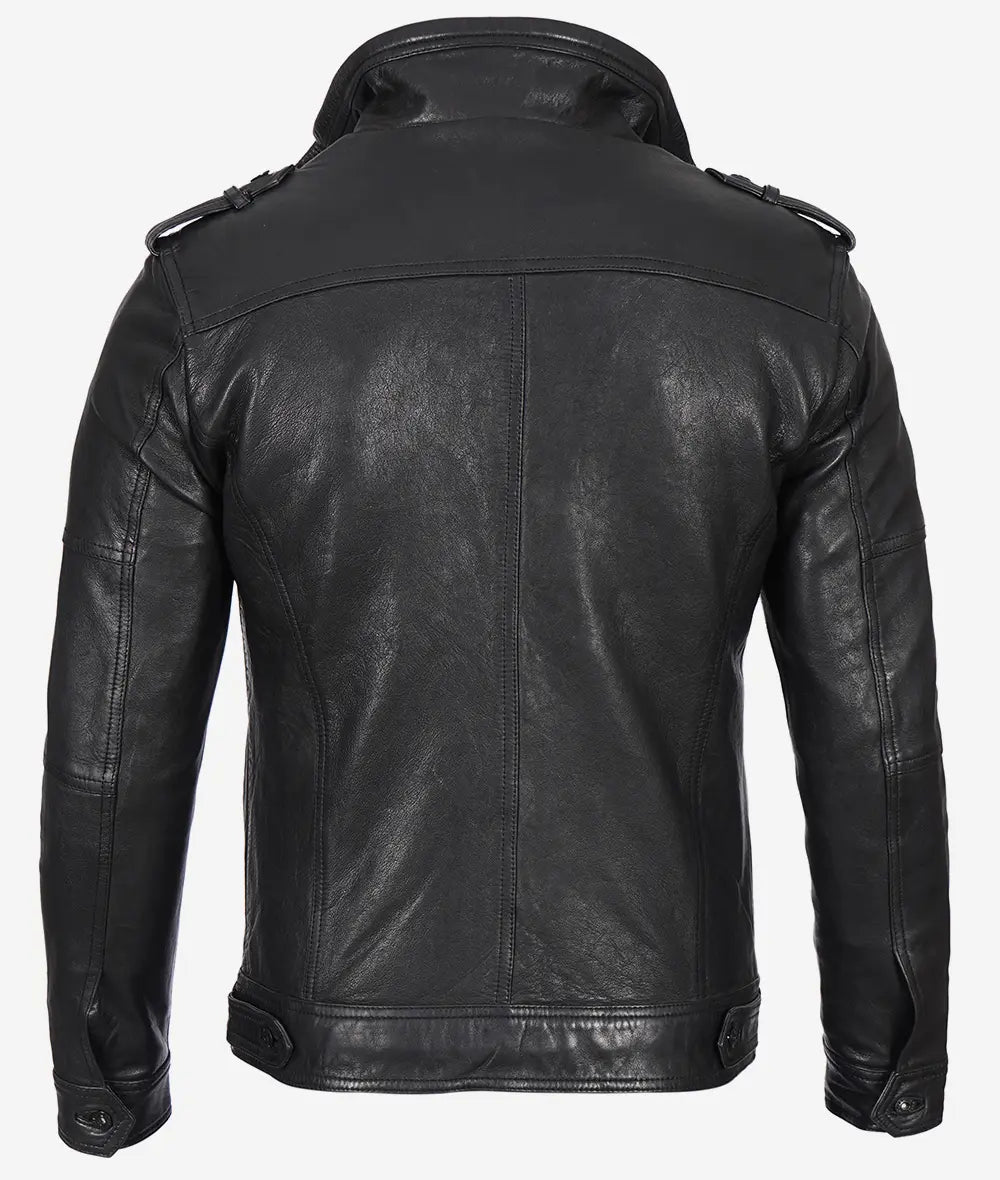 Men's Biker Style Black Leather Jacket