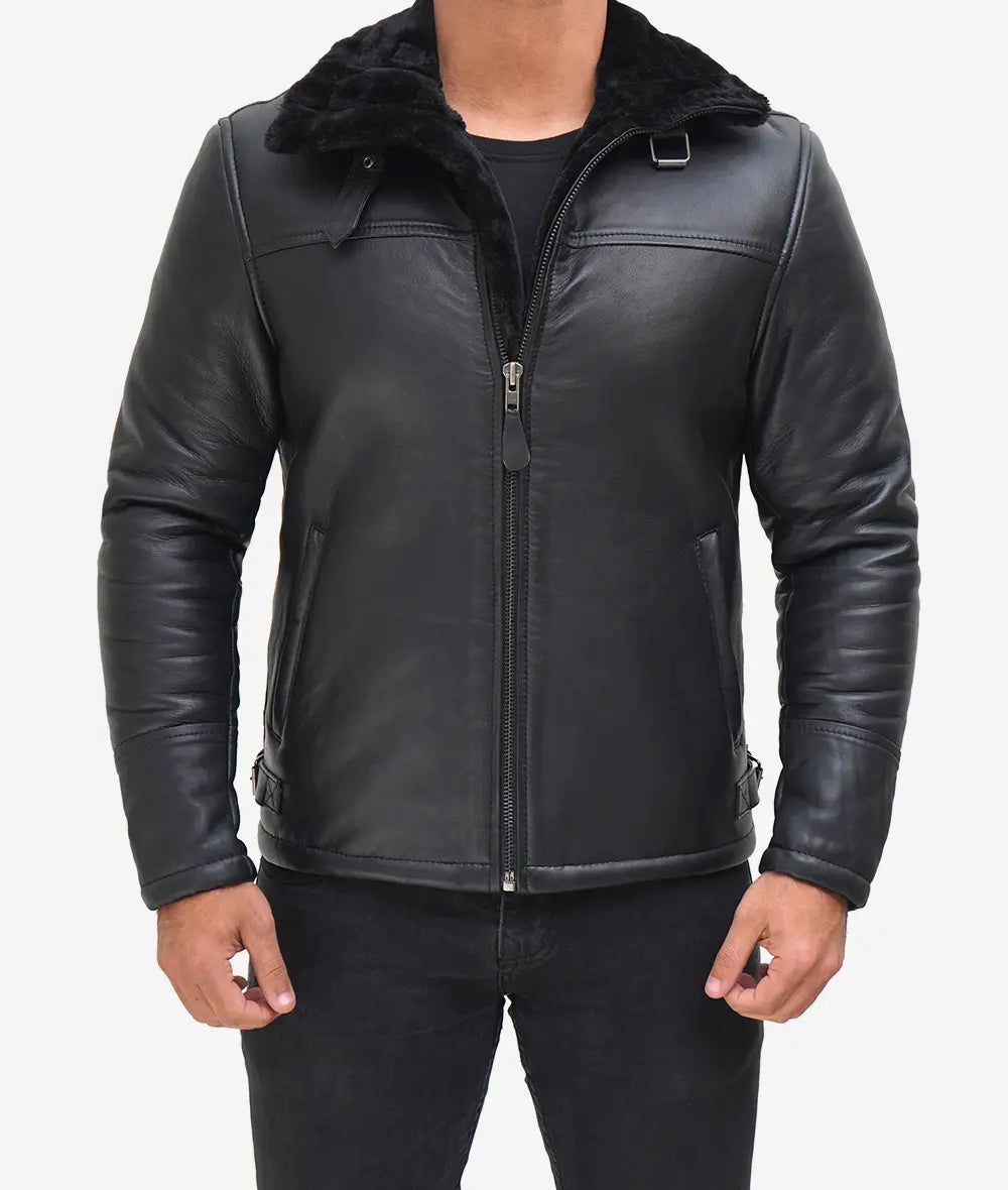 Men's B3 Bomber Black Shearling Leather Jacket